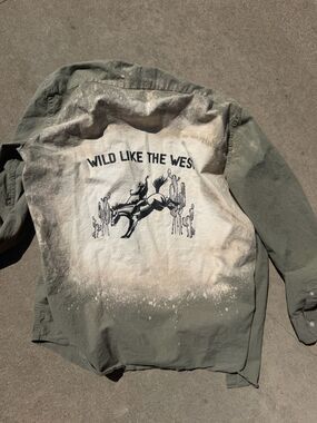 Upcycled Olive Green Western Graphic Shirt Jacket